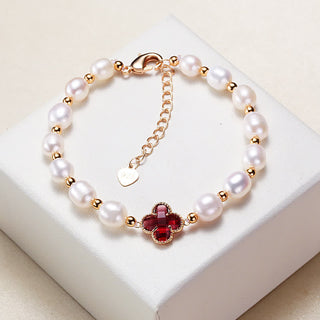 Buddha Gift Pearl Four Leaf Clover Wealth Chain Bracelet