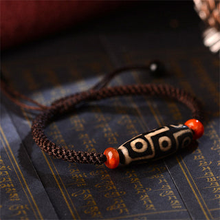Buddha Gift Tibetan Nine-Eye Dzi Bead Prosperity String Bracelet