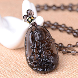 Buddha Gift Chinese Zodiac Obsidian Protection Necklace