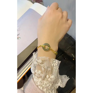Buddha Gift Round Jade Peace Buckle Gourd Fu Character Auspicious Prosperity Chain Bracelet