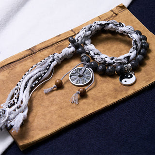 Buddha Gift Black Glitter Stone Cat's Eye Yin Yang Mountain Ghosts Spend Money Power Double Layer Rope Bracelet
