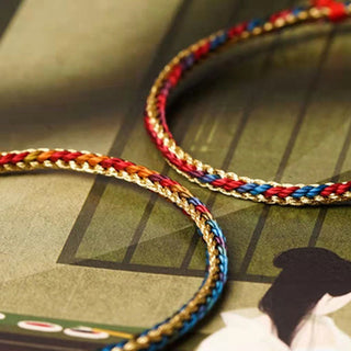 Buddha Gift 925 Sterling Silver Fu Character Zongzi Pattern Multicolored String Luck Handmade Braided Bracelet