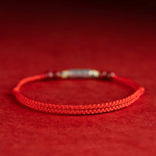 Buddha Gift 925 Sterling Silver Koi Fish Cinnabar Bead Wealth Handcrafted Braided Bracelet Anklet