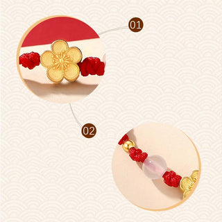 Buddha Gift Handmade 925 Sterling Silver Peach Blossom Cherry Sakura Chalcedony Bead Luck Red Rope Bracelet