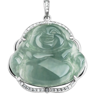 Buddha Gift 925 Sterling Silver Laughing Buddha Natural Jade Luck Necklace Chain Pendant