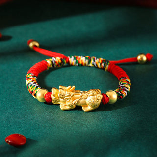 Buddha Gift 999 Sterling Silver PiXiu Wealth King Kong Knot String Braided Kids Child Bracelet