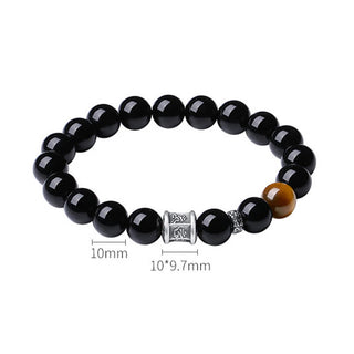 Buddha Gift 999 Sterling Silver Black Obsidian Tiger Eye Om Mani Padme Hum Fulfillment Bracelet