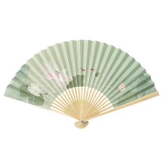 Buddha Gift Lotus Flowers Leaf Koi Fish Handheld Paper Bamboo Folding Fan