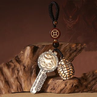 Buddha Gift PiXiu Wealth Copper Coin Yin Yang Bagua Handmade Key Chain