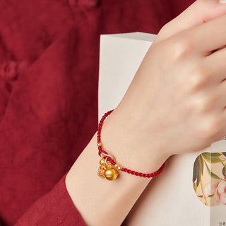 Buddha Gift Handmade Fu Character Charm Luck Happiness Bell Red Rope Bracelet