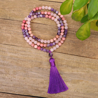 Buddha Gift 108 Mala Beads Amethyst Rose Quartz Spiritual Healing Tassel Bracelet
