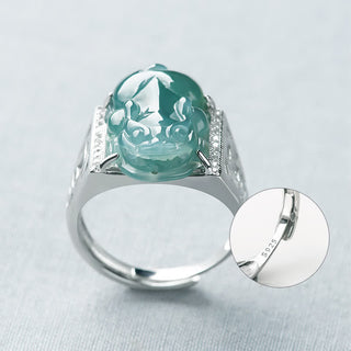 Buddha Gift 925 Sterling Silver Fengshui Wealth Prosperity Jade PiXiu Luck Ring