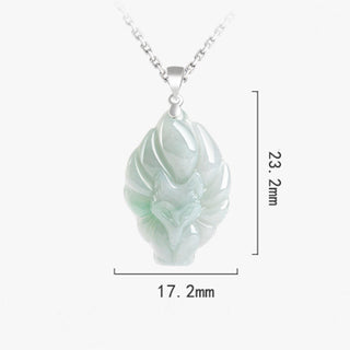 Buddha Gift 925 Sterling Silver Natural Jade Nine Tailed Fox Prosperity Necklace Pendant