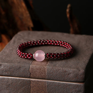 Buddha Gift Natural Garnet Pink Crystal Red Agate Amazonite Bead Protection Bracelet