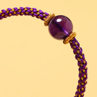 Buddha Gift Handmade Red Agate Amethyst Golden Rutilated Quartz Pink Crystal Bead Calm Braided Bracelet