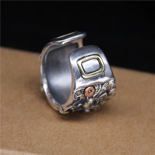 Buddha Gift 925 Sterling Silver Fengshui Kui Cattle Protection Adjustable Ring