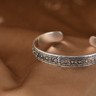 Buddha Gift 925 Sterling Silver Om Mani Padme Hum Double Dorje Engraved Wisdom Cuff Bracelet Bangle