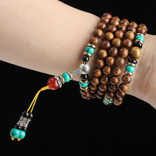 Buddha Gift 108 Beads Rosewood Tiger Eye Mala Healing Bracelet