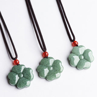 Buddha Gift Natural Lucky Four Leaf Clover Jade Prosperity Necklace Pendant