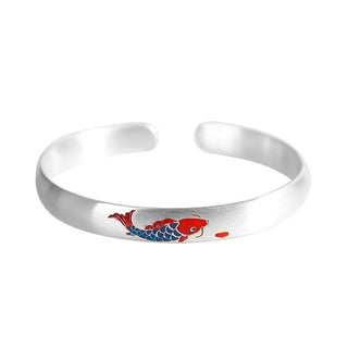 Buddha Gift 999 Sterling Silver Koi Fish Luck Cuff Bracelet Bangle