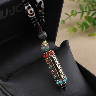 Buddha Gift Tibetan Om Mani Padme Hum Dzi Bead Wenge Wood Necklace Pendant