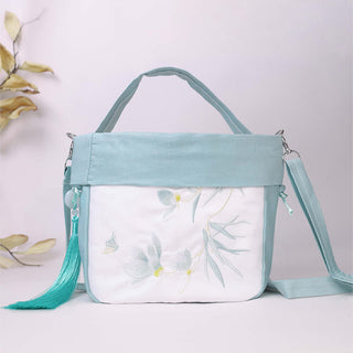 Buddha Gift Suzhou Embroidery Lotus Epiphyllum Magnolia Cotton Linen Tote Crossbody Bag Shoulder Bag Handbag