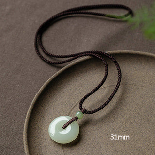 Buddha Gift Natural Round Jade Peace Buckle Luck Prosperity Necklace Pendant