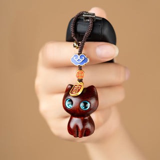 Buddha Gift Small Leaf Red Sandalwood Ebony Wood Lucky Cat Protection Key Chain Phone Hanging Decoration