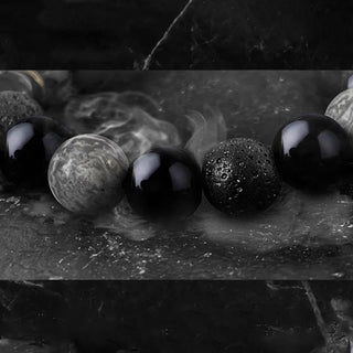 Buddha Gift Black Obsidian Lava Rock Stone Yin Yang Strength Bracelet