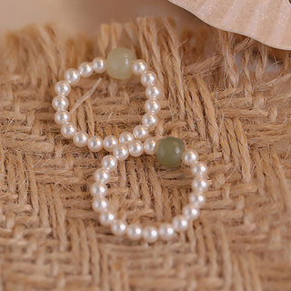 Buddha Gift Round Jade Pearl Beads Luck Ring