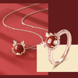 ❗❗❗A Flash Sale- Buddha Gift 925 Sterling Silver Year of the Dragon Cinnabar Red Agate Dragon Protection Bracelet Necklace Pendant Earrings Ring