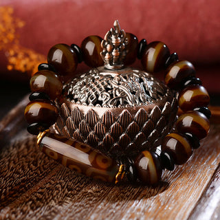 Buddha Gift Tibetan Natural Nine-Eye Dzi Bead Agate Wealth Blessings Bracelet