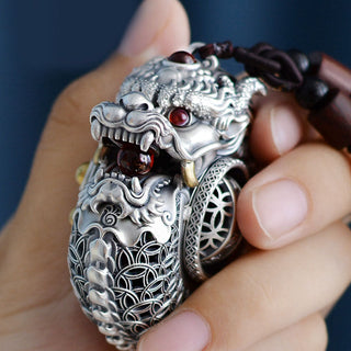 Buddha Gift 999 Sterling Silver Year of the Dragon Rotatable Ball Five Elements Copper Coin Strength Hanging Decoration