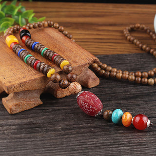 Buddha Gift Tibetan Wenge Wood Bodhi Seed Agate Balance Peace Necklace Pendant