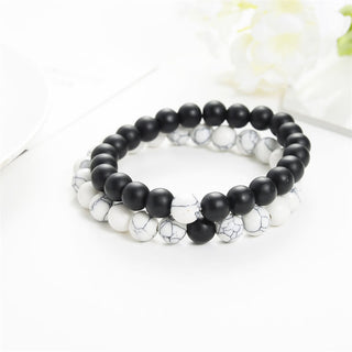 Buddha Gift 2pcs Natural Frosted Stone White Turquoise Bead Couple Bracelet