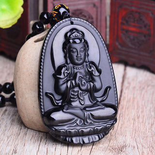 Buddha Gift Chinese Zodiac Obsidian Buddha Amulet Protection Pendant Necklace