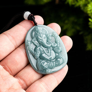 Buddha Gift Natural Jade Ganesh Ganpati Elephant Protection Amulet Necklace Pendant