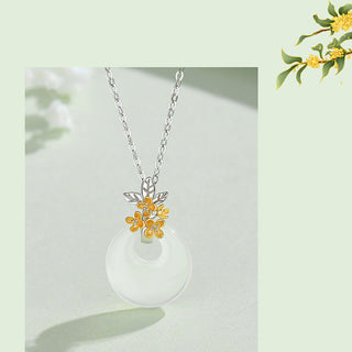 Buddha Gift 925 Sterling Silver Round Chalcedony Twelve Months Flower Harmony Necklace Pendant