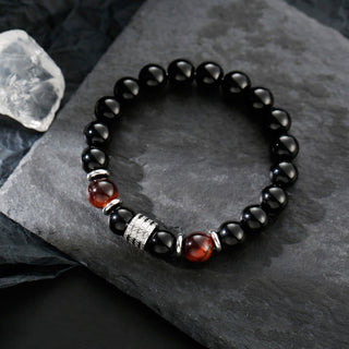 Buddha Gift Natural Black Obsidian Tiger Eye Strength Fulfillment Bracelet