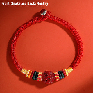 Buddha Gift Year of the Dragon 925 Sterling Silver Chinese Zodiac Cinnabar Auspicious Matches Blessing Bracelet