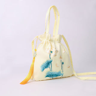 Buddha Gift Lotus Peony Epiphyllum Phoenix Suzhou Embroidery Cotton Linen Tote Crossbody Bag Shoulder Bag Handbag