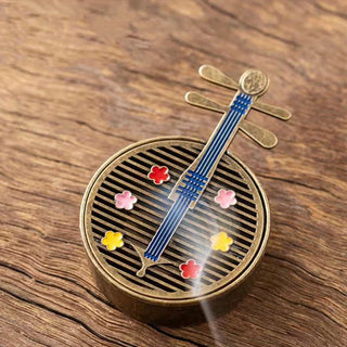 Buddha Gift Small Mini Gourd Fan Pipa Copper Alloy Incense Burner Decoration With Incense