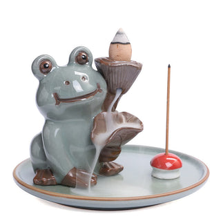 Buddha Gift Meditation Frog Ceramic Lotus Healing Incense Burner