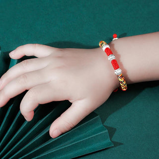 Buddha Gift 925 Sterling Silver King Kong Knot Multicolored Red String Strength Handmade Braided Kids Child Bracelet