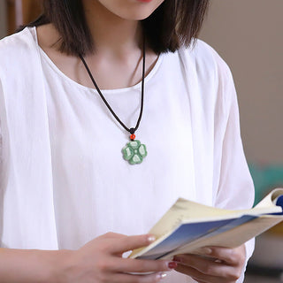 Buddha Gift Natural Lucky Four Leaf Clover Jade Prosperity Necklace Pendant