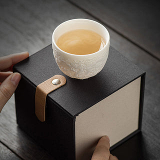 Buddha Gift Dragon Phoenix Relief White Porcelain Ceramic Teacup Kung Fu Tea Cup 115ml