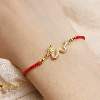 Buddha Gift 925 Sterling Silver Year Of The Dragon Auspicious Golden Dragon Luck Red Rope Chain Bracelet