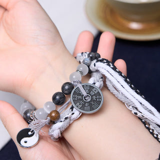 Buddha Gift Black Glitter Stone Cat's Eye Yin Yang Mountain Ghosts Spend Money Power Double Layer Rope Bracelet