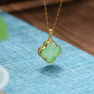 Buddha Gift Four Leaf Clover Jade Pattern Luck Necklace Pendant