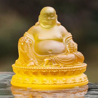 Buddha Gift Handmade Laughing Buddha Figurine Liuli Crystal Art Piece Wealth Statue Home Decoration